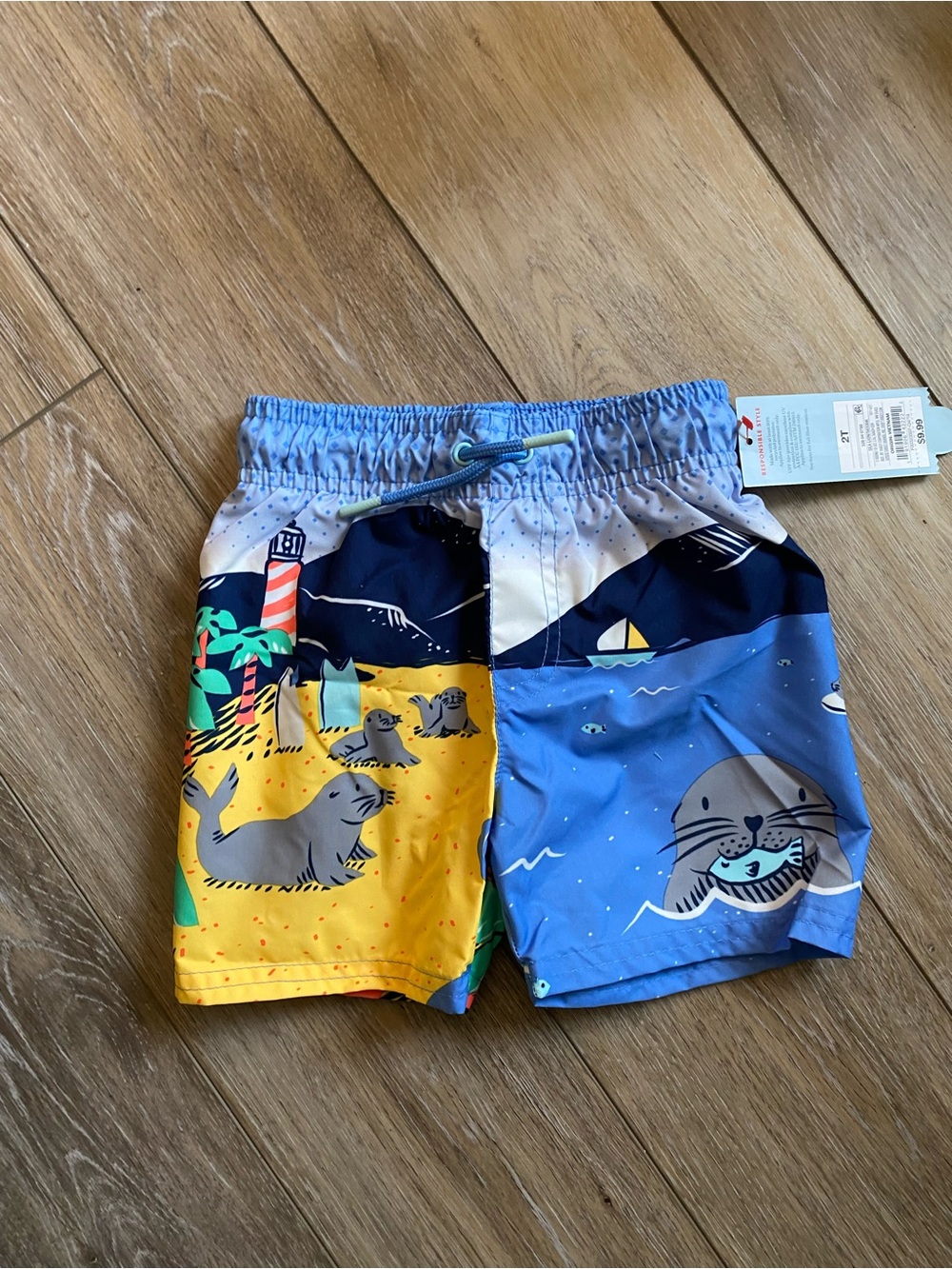 Cat & Jack Boys Seal Beach Swim Shorts - Blue & Yellow